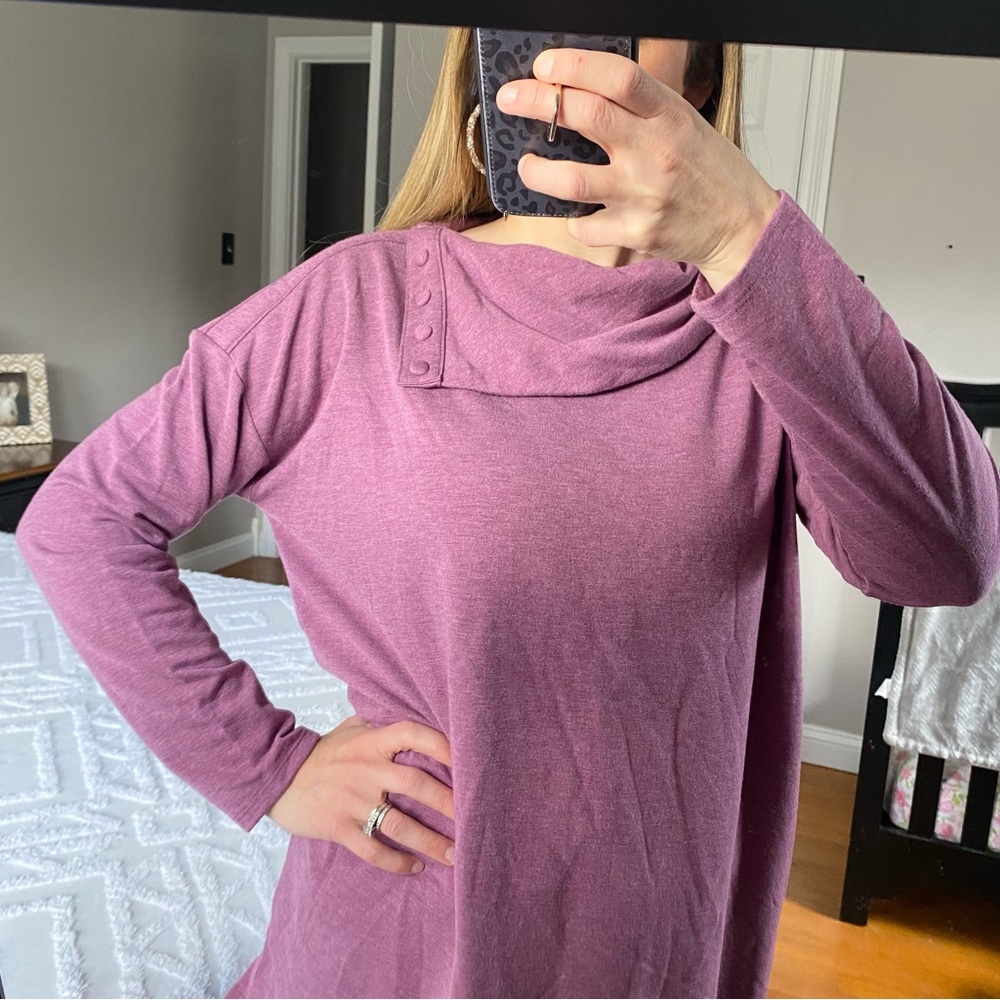 Soft Surroundings EUC size medium purple cowl neck sweater button accents
